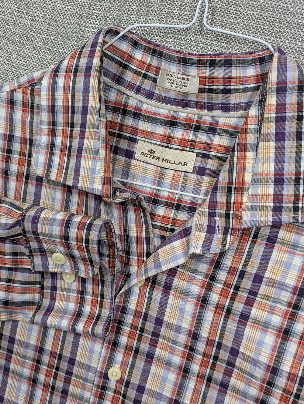 Peter Millar Shirt Mens XL Multicolor Plaid Long Sleeve Cotton Button Up Casual
